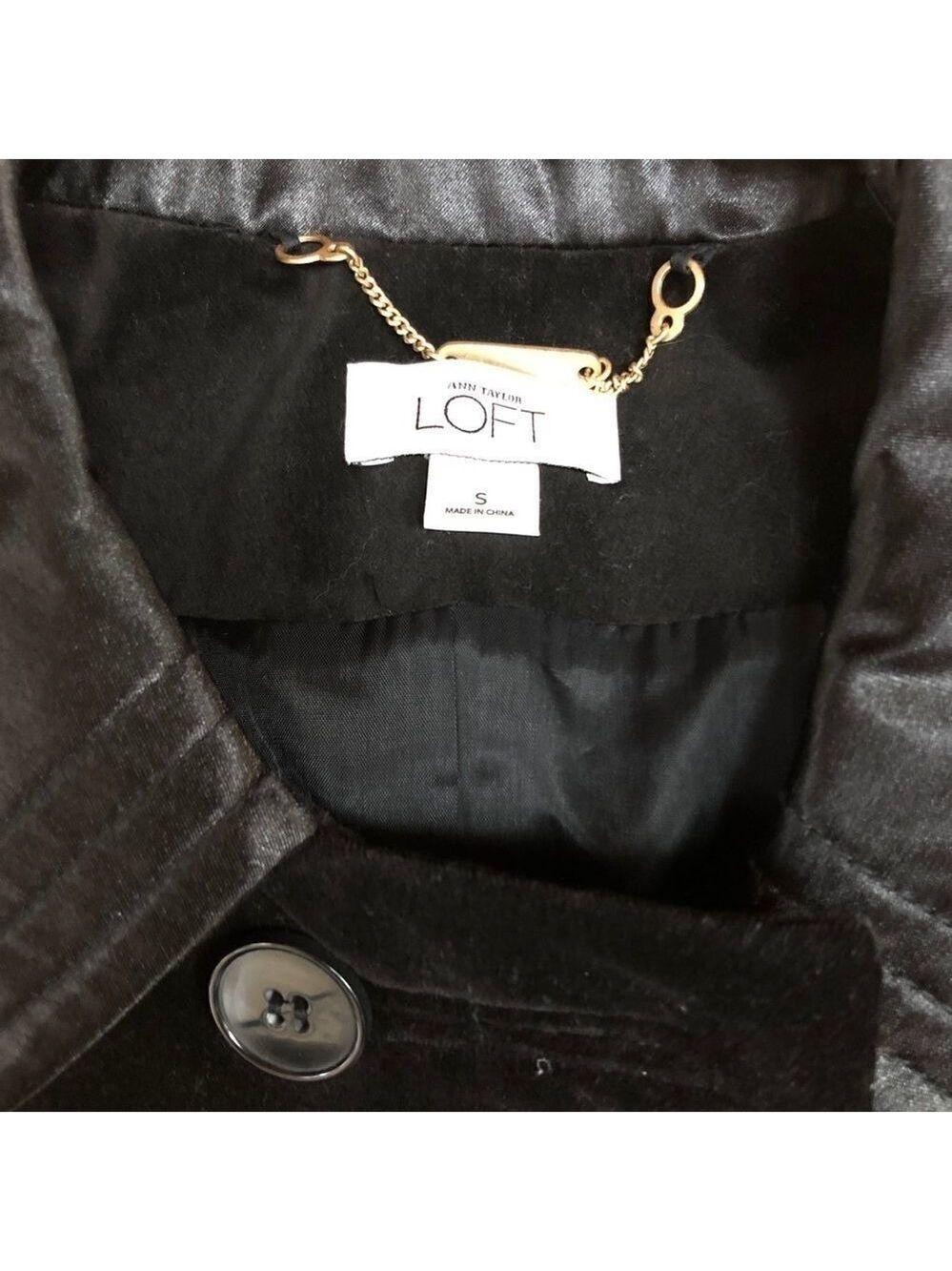 𝅺ANN Taylor Loft Women’s Small Black Velvet Coat - Picture 2 of 6